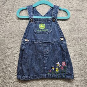 John Deere Baby Girl Overall Dress Size 6-9 Months Denim Jean Farm Country